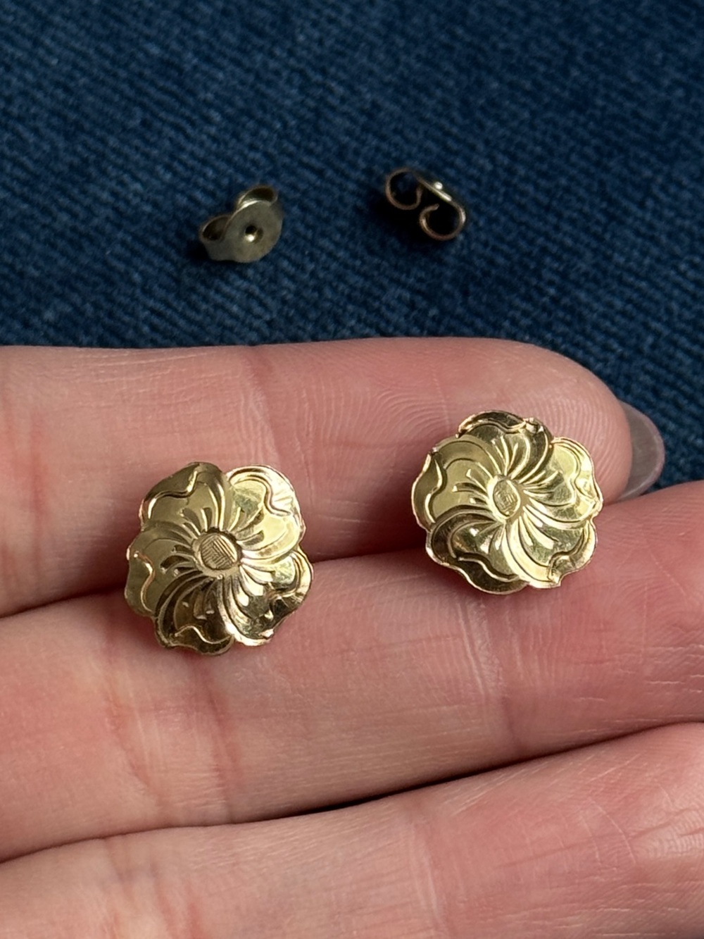 Vintage 14K Yellow Gold Flower Stud
Intricate Floral Textured Earrings